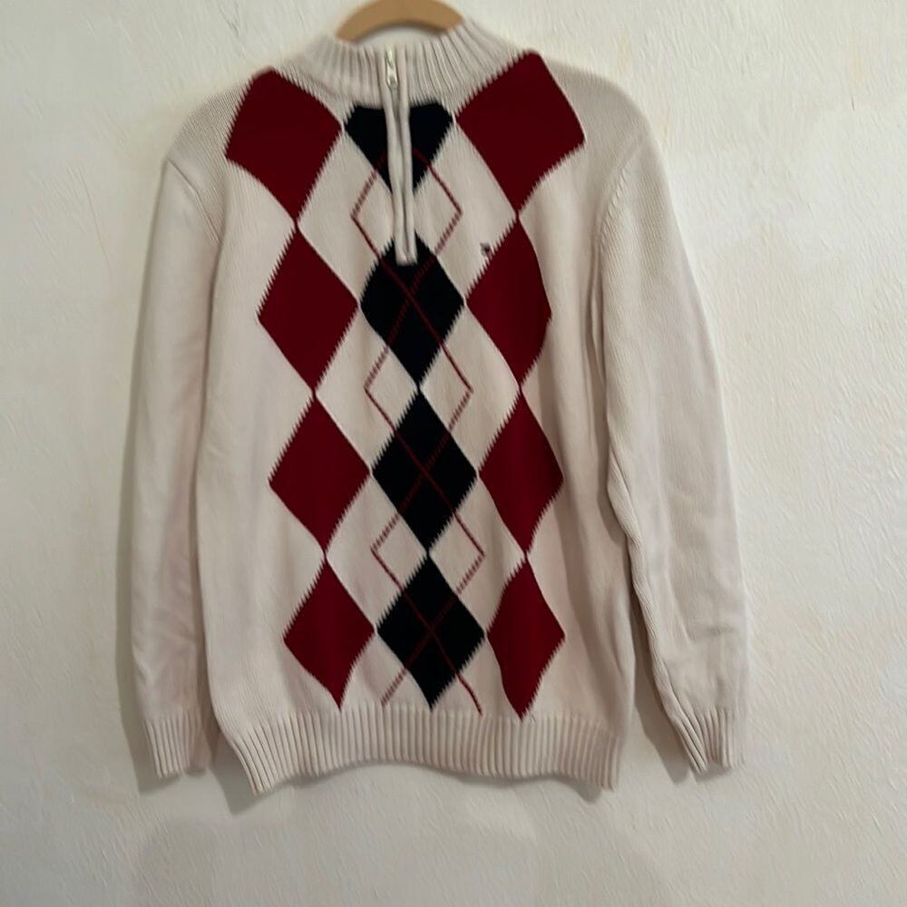Tommy Hilfiger Vintage Long Sleeve Black Maroon and Tan Argyle Sweater Size L
